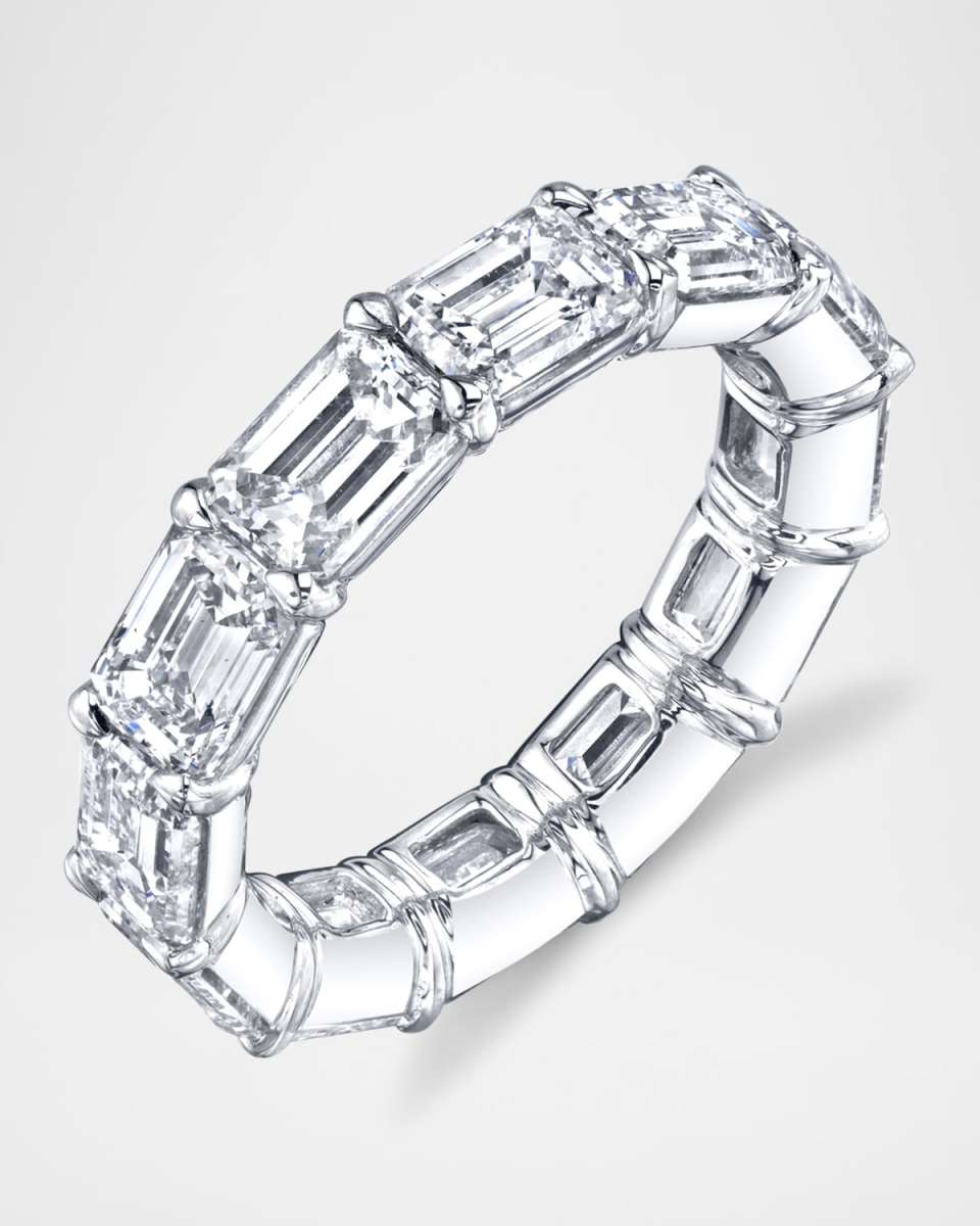 Platinum Emerald-Cut Diamond Eternity Ring, Size 6, 4.32tcw